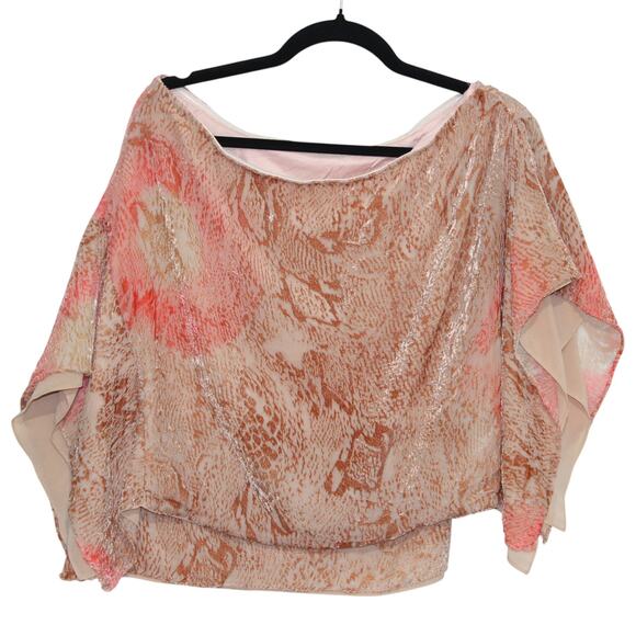 MM Couture by Miss Me Pink Print Silk Blend Blouse Size Large - Picture 4 of 5